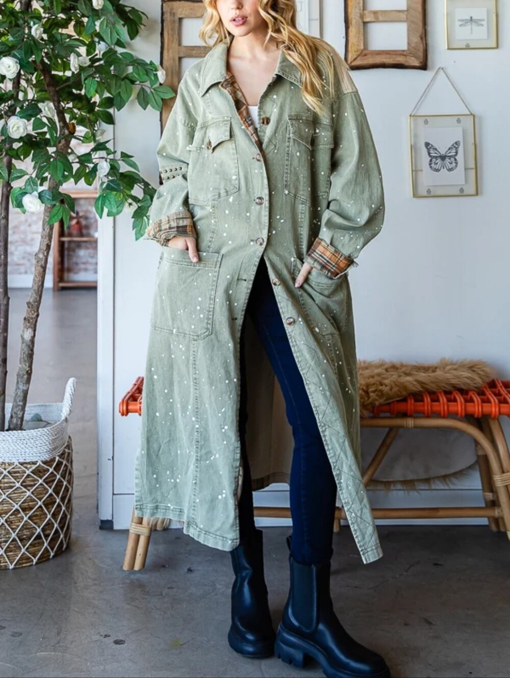 #1799 Oli & Hali Sage Patchwork Duster Jacket - Picture 4 of 7